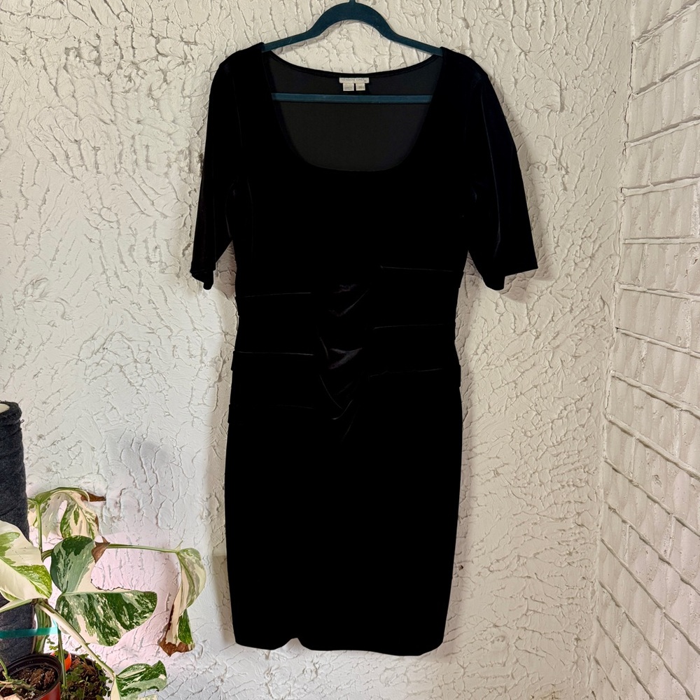 London Times Black Velour Little Black Dress